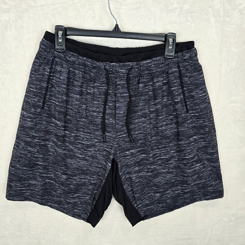 Lululemon Mens Space Dye Athletic Shorts Black White Heathered Liner Size L